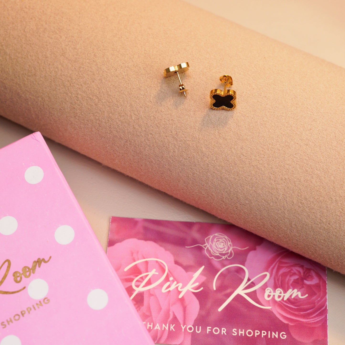 Black Clover Stud Earrings with Gold