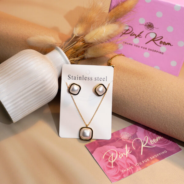 Stainless Steel Pearl Pendant & Earrings Set